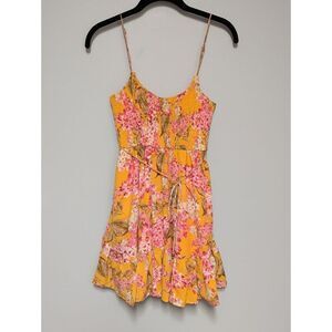 Floral Smocked Yellow & Pink Mini Dress with Tie Waist